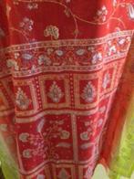 sari, lap stof, rood met groen, 110x520 cm, polyester, Hobby en Vrije tijd, 200 cm of meer, Nieuw, 30 tot 120 cm, Polyester