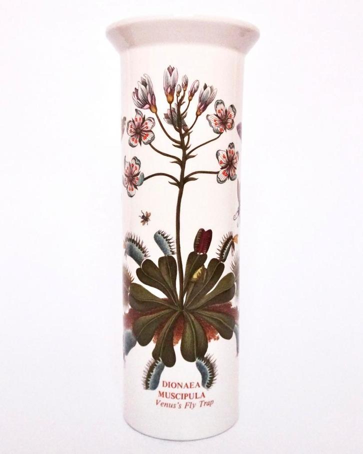 Vintage 70s botanische plant vlinder insect porselein vaas, Huis en Inrichting, Woonaccessoires | Vazen, Zo goed als nieuw, Wit
