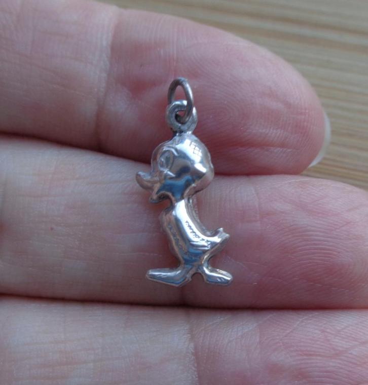 zilveren vintage bedel eendenkuiken [639], Sieraden, Tassen en Uiterlijk, Bedels, Zo goed als nieuw, Overige merken, Zilver, 1 bedel