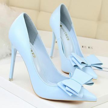 Blauwe hoge kunstleren dames pumps met strik / hakken 10.5cm beschikbaar voor biedingen