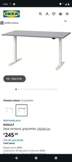 Electric standing desk IKEA Rodulf grey/white, 140x80 cm, Huis en Inrichting, Bureaus, Ophalen, Zo goed als nieuw