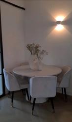 Eetkamerstoelen 4 stuks met zwarte poten en gouden detail, Huis en Inrichting, Stoelen, Ophalen, Japandi chique, Overige kleuren