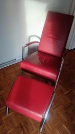 Vintage Rode Leren  Harvink Fauteuil met hocker, Ophalen, Gebruikt, Vintage, 75 tot 100 cm