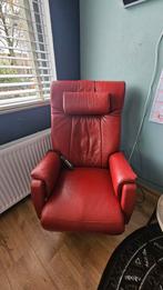 Rood/bordo lederen relaxfauteuil met verstelling Prominent, Huis en Inrichting, Fauteuils, Ophalen, Gebruikt, 75 tot 100 cm, 50 tot 75 cm