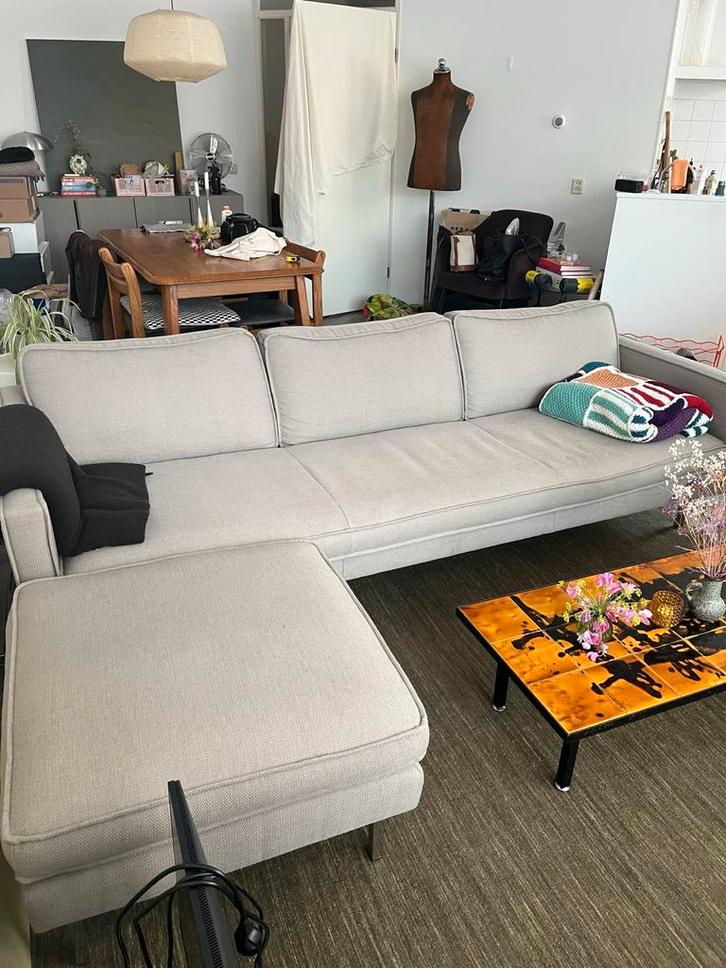 Bank met Hocker, Huis en Inrichting, Banken | Bankstellen, Gebruikt, Rechte bank, Vierpersoons of meer, 200 tot 250 cm, 75 tot 100 cm