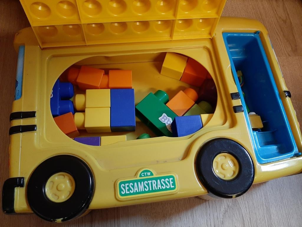 Sesamstraat schoolbus bus mega bloks met 2 poppetjes, Ophalen of Verzenden