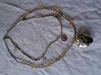 lang zilverkl en amber kl kralen met groot zilverkl hart, Sieraden, Tassen en Uiterlijk, Kettingen, Nieuw, Ophalen of Verzenden