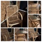 Vintage Rotan Glazen Tafel, Huis en Inrichting, Minder dan 45 cm, Ovaal, 55 tot 75 cm, Ophalen of Verzenden