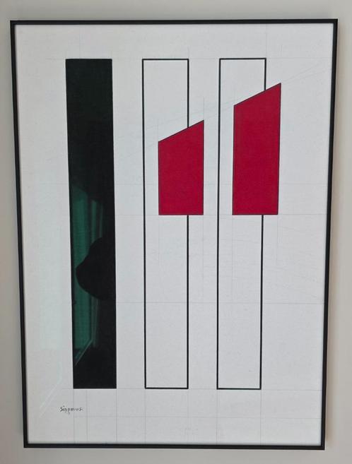Wim Sinemus - Abstracte compositie, Antiek en Kunst, Kunst | Schilderijen | Modern, Ophalen of Verzenden