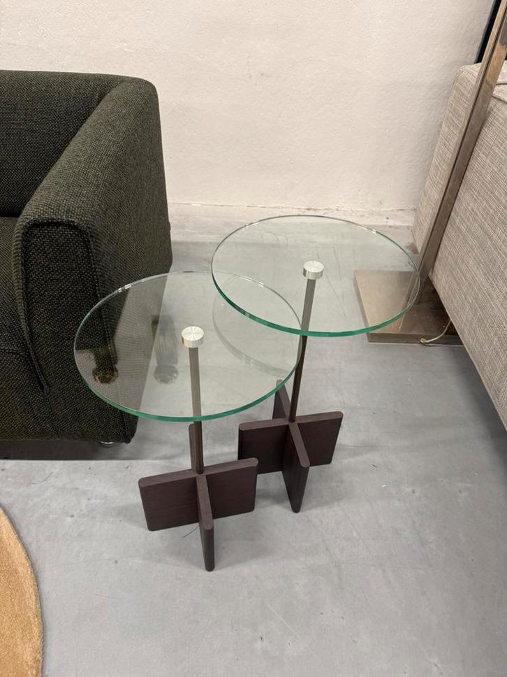 Nieuw Beek Cross Bijzettafels Glas Design Tafel Hout Eiken, Huis en Inrichting, Tafels | Bijzettafels, Nieuw, Rond, 45 tot 60 cm