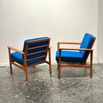 Set van twee Scandinavische mid-century lounge fauteuils, Minder dan 75 cm, Scandinavisch fauiteils vintage midcentury blauw teak