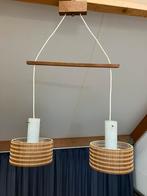 Vintage Scandinavische hanglamp met teak hout en houten kap, Huis en Inrichting, Lampen | Hanglampen, Ophalen of Verzenden, Gebruikt