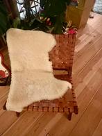 Teak houten fauteuil met leren zitting - Perfecte staat!, Antiek en Kunst, Ophalen