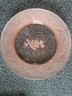 Vintage Roze Glazen Bord met Vogeldecoratie, Ophalen of Verzenden