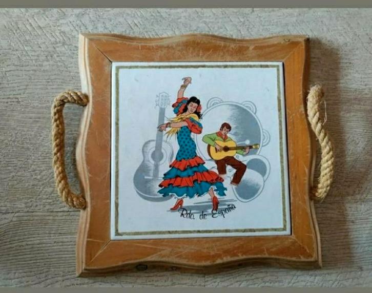 Pannenonderzetter,hout,tegel,pan,Spanje,Espsāna,Flamenco, Huis en Inrichting, Woonaccessoires | Onderzetters, Gebruikt, Pot of Pan