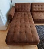 Bruine Nep Leren Hoekbank met Slaapfunctie, Huis en Inrichting, Banken | Bankstellen, Ophalen, 250 tot 300 cm, Hoekbank, Zo goed als nieuw