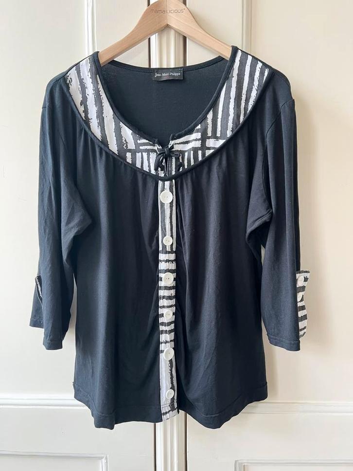 Jean-Marie-Philippe top zwart met wit, maat XL/42, Kleding | Dames, Tops, Zo goed als nieuw, Maat 42/44 (L), Zwart, Lange mouw