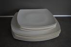 Les 3 suisses vintage buitenservies witte vierkante 10x bord, Ophalen of Verzenden, Gebruikt, Overige materialen, Bord(en)