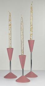 Set diabolo Memphis design keramieken roze chroom kandelaars, Huis en Inrichting, Woonaccessoires | Kandelaars en Kaarsen, Overige materialen