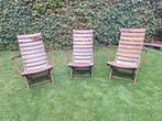 3 vintage houten deckchairs (tuinstoelen). Triconfort, Ophalen, Gebruikt, Hout, Stapelbaar