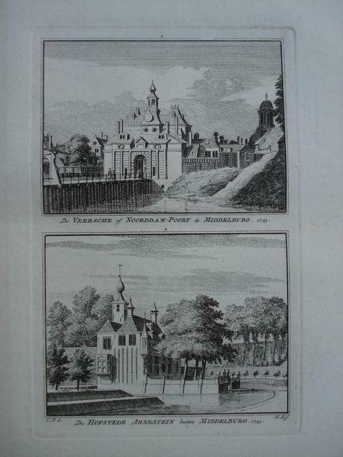 001-002 / Middelburg  / Arnestein hofstede Veersche Poort, Antiek en Kunst, Kunst | Etsen en Gravures, Ophalen of Verzenden