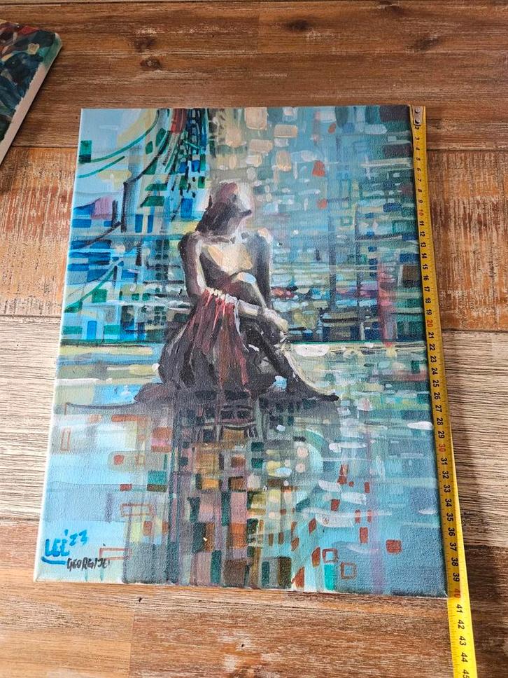 Olieverfschilderij - Vrouw in gedachten, Antiek en Kunst, Kunst | Schilderijen | Modern, Ophalen of Verzenden