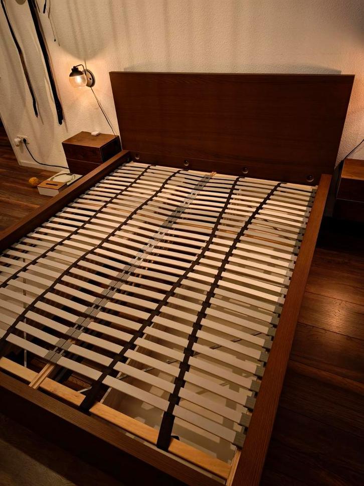 IKEA MALM bed 160x200 – klassiek bruin + lattenbodem, Huis en Inrichting, Slaapkamer | Bedden, Gebruikt, Tweepersoons, 160 cm