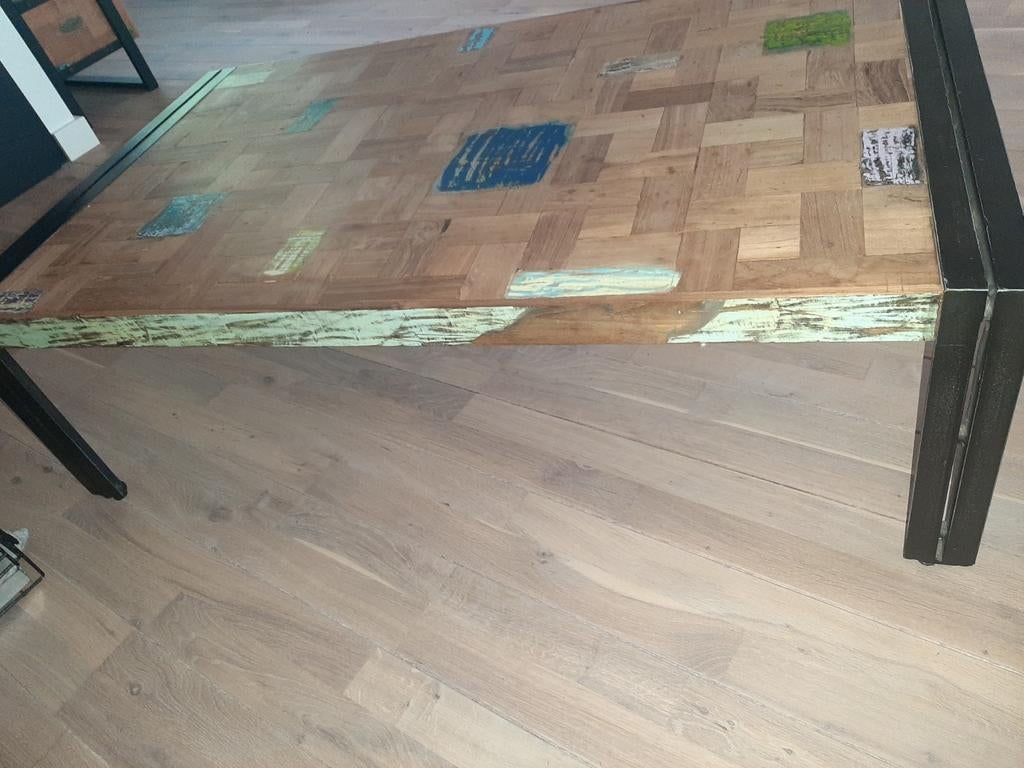 Laatste kans!! Industriële salontafel met houtenblad, 100 tot 150 cm, Industriële, Metaal, Minder dan 50 cm