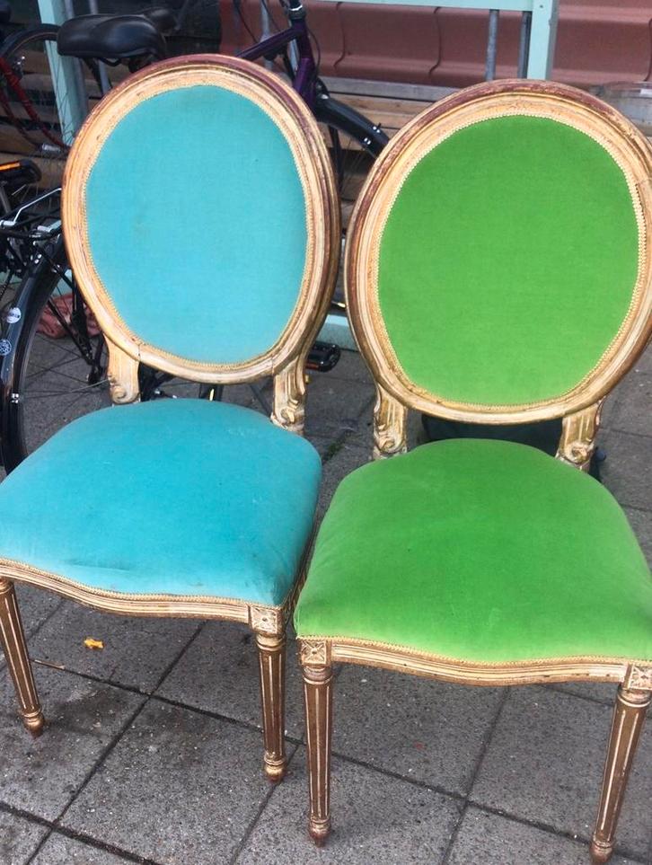 Vintage stoelen 4 stuks, Huis en Inrichting, Stoelen, Gebruikt, Vier, Hout, Overige kleuren, Ophalen