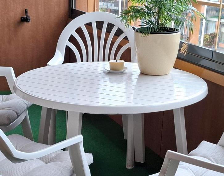 Witte Ronde Tuintafel, Tuin en Terras, Tuintafels, Zo goed als nieuw, Rond, Hout, Ophalen