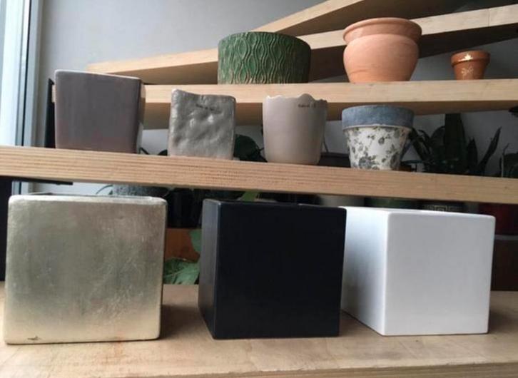 Mooie vintage keramische bloempotten diverse vierkant, Tuin en Terras, Bloempotten, Zo goed als nieuw, Terracotta, Binnen, Minder dan 40 cm