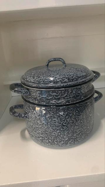 Super mooie grijsgewolkte enaille stoompan!! beschikbaar voor biedingen