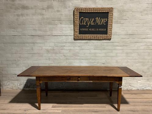 Antiek Franse eettafel - 250 x 95 cm + 78 cm hoog / 1 lade, Huis en Inrichting, Tafels | Eettafels, Gebruikt, 50 tot 100 cm, 200 cm of meer