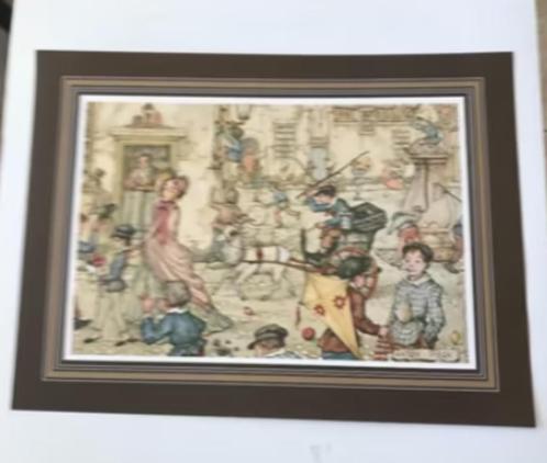Anton Pieck prent met een jongen met zweep bokkewagen. etc, Verzamelen, Foto's en Prenten, Zo goed als nieuw, Prent, Verzenden