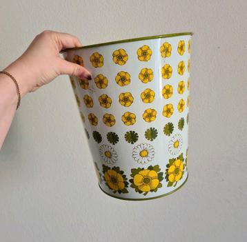 Vintage retro ijzer prullenbak bloemen bak emmer beschikbaar voor biedingen