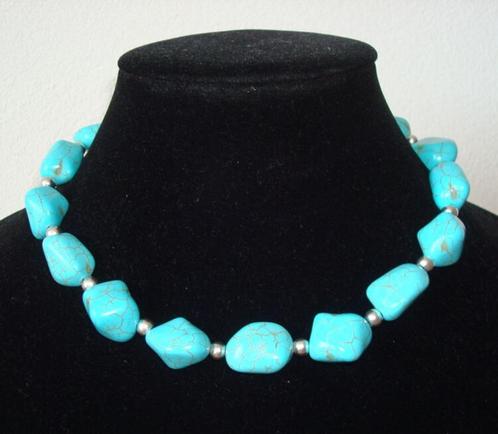 Ketting van grote kralen van turquoise natuursteen, Sieraden, Tassen en Uiterlijk, Kettingen, Nieuw, Steen of Mineraal, Blauw