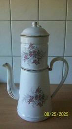 Frans emaille koffiepot met roze bloem, Antiek en Kunst, Ophalen of Verzenden