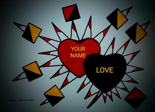 Real Love - Jouw naam of van je geliefde in het rode hart., Antiek en Kunst, Kunst | Overige Kunst, Ophalen of Verzenden
