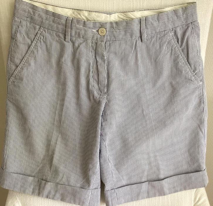 GANT - seersucker damesshort  blauw/wit gestreept - 34/36, Kleding | Dames, Broeken en Pantalons, Gedragen, Maat 36 (S), Blauw