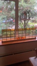 Antiek glas in lood raam in houten standaard, Antiek en Kunst, Curiosa en Brocante, Ophalen