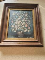 Vintage schilderij op doek bloemen in vaas foto 1 t/m 8