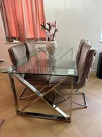 Eettafel met 4 stoelen taupe, Ophalen of Verzenden, Zo goed als nieuw