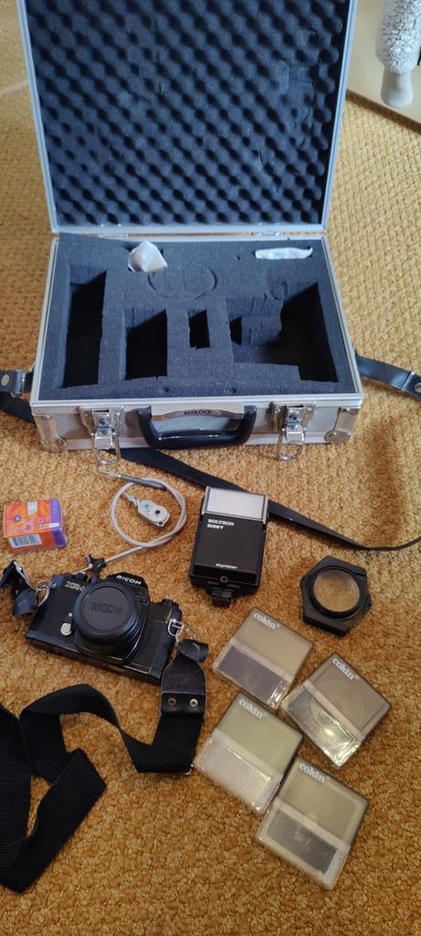 Ricoh XR-1 Analoge Camera Set met Accessoires, Ophalen of Verzenden, Gebruikt, Spiegelreflex