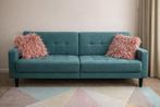 Stijlvolle Teal 3-zits bank met roze kussens, Ophalen, Driepersoons, Zo goed als nieuw, Rechte bank