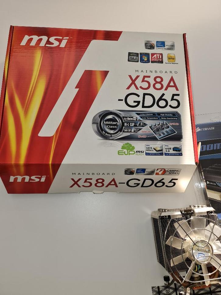 MSI X58A-GD65 mainboard met CPU’s, geheugen en videokaart, Computers en Software, Moederborden, Gebruikt, Intel, DDR3, Ophalen of Verzenden