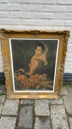 Antiek schilderij met prachtige lijst groot 75 x 92,5 barok, Ophalen of Verzenden