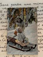 Meisjes met slee in de sneeuw, Ophalen of Verzenden, 1920 tot 1940, Ongelopen, Kinderen