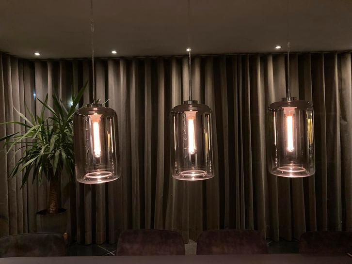 Hanglamp 3L Glas Metallic Grijs, Huis en Inrichting, Lampen | Hanglampen, Zo goed als nieuw, Minder dan 50 cm, Glas, Ophalen