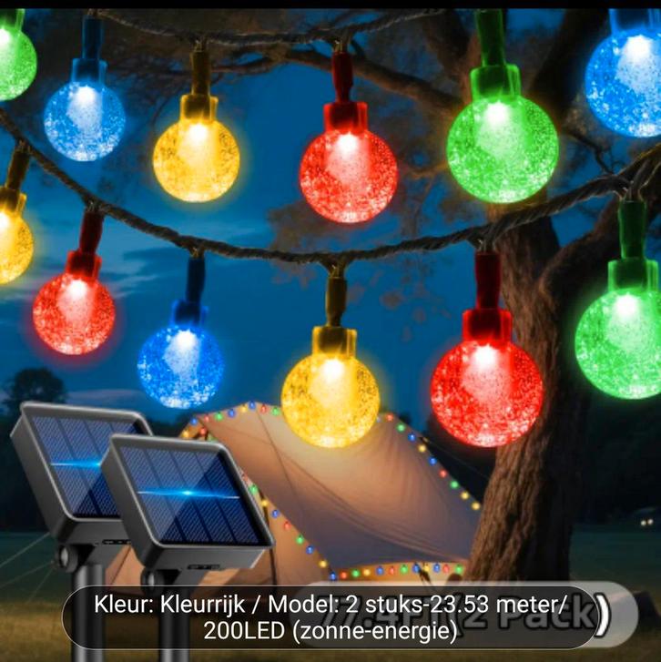 Gekleurde solar lichtslinger 4x 100 led nieuw in doos, Tuin en Terras, Buitenverlichting, Nieuw, Kunststof, Minder dan 50 watt