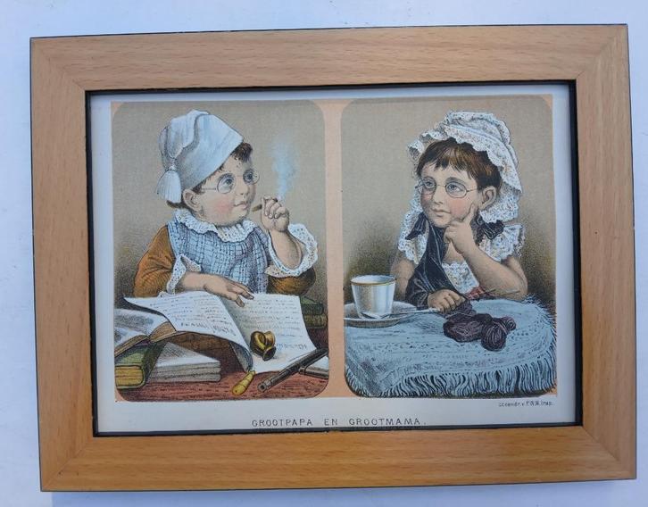 Litho steendruk rond 1860 Grootouders (Bke-55), Antiek en Kunst, Kunst | Litho's en Zeefdrukken, Ophalen